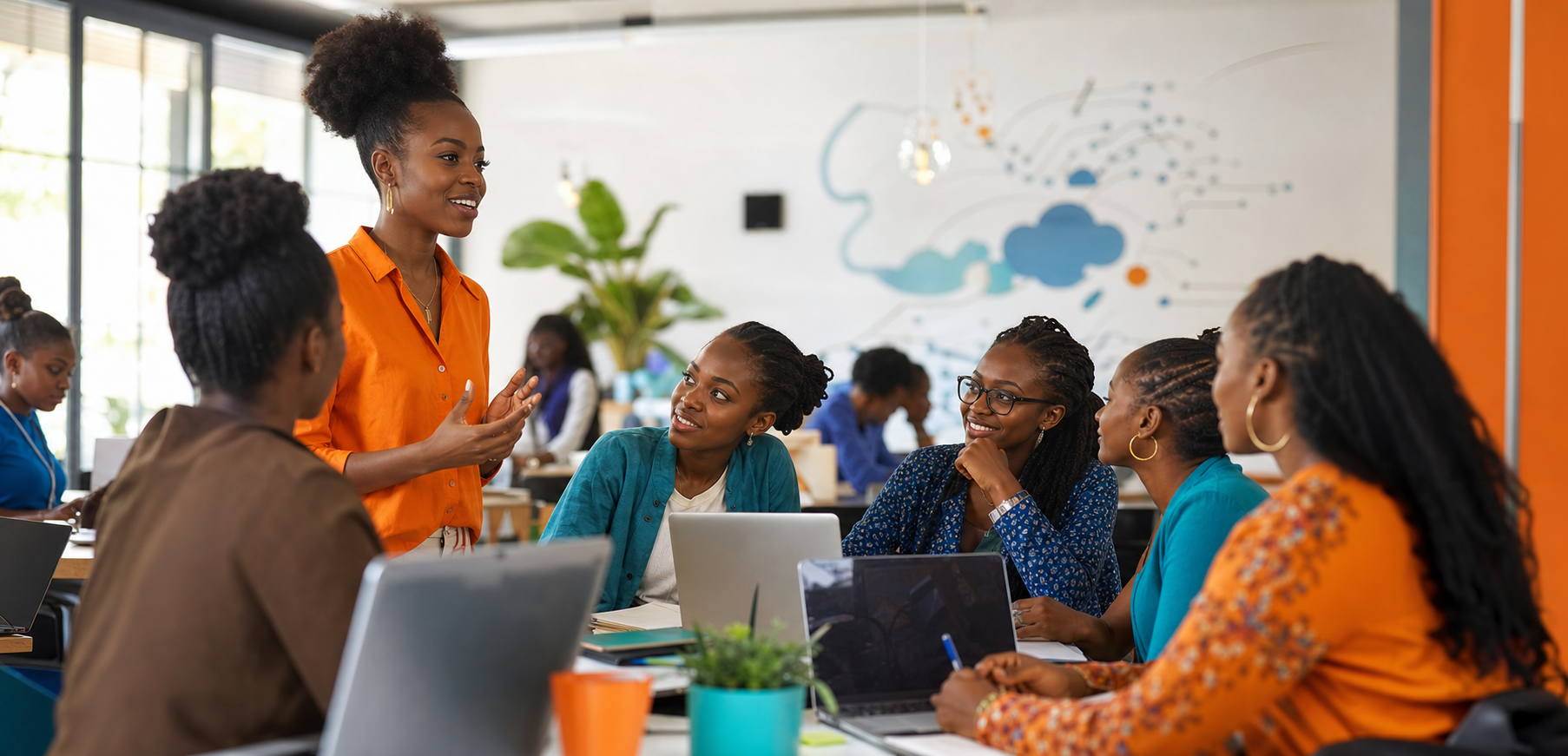 African women collaborating in technology